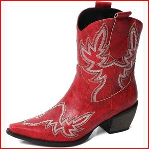 Square Toe Ankle Boots Slip-On Block Heel Western Style Booties